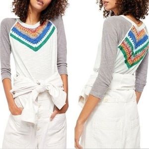 Free People Top Crochet Baseball Tee We The Free Spring Bound White Lavender XS